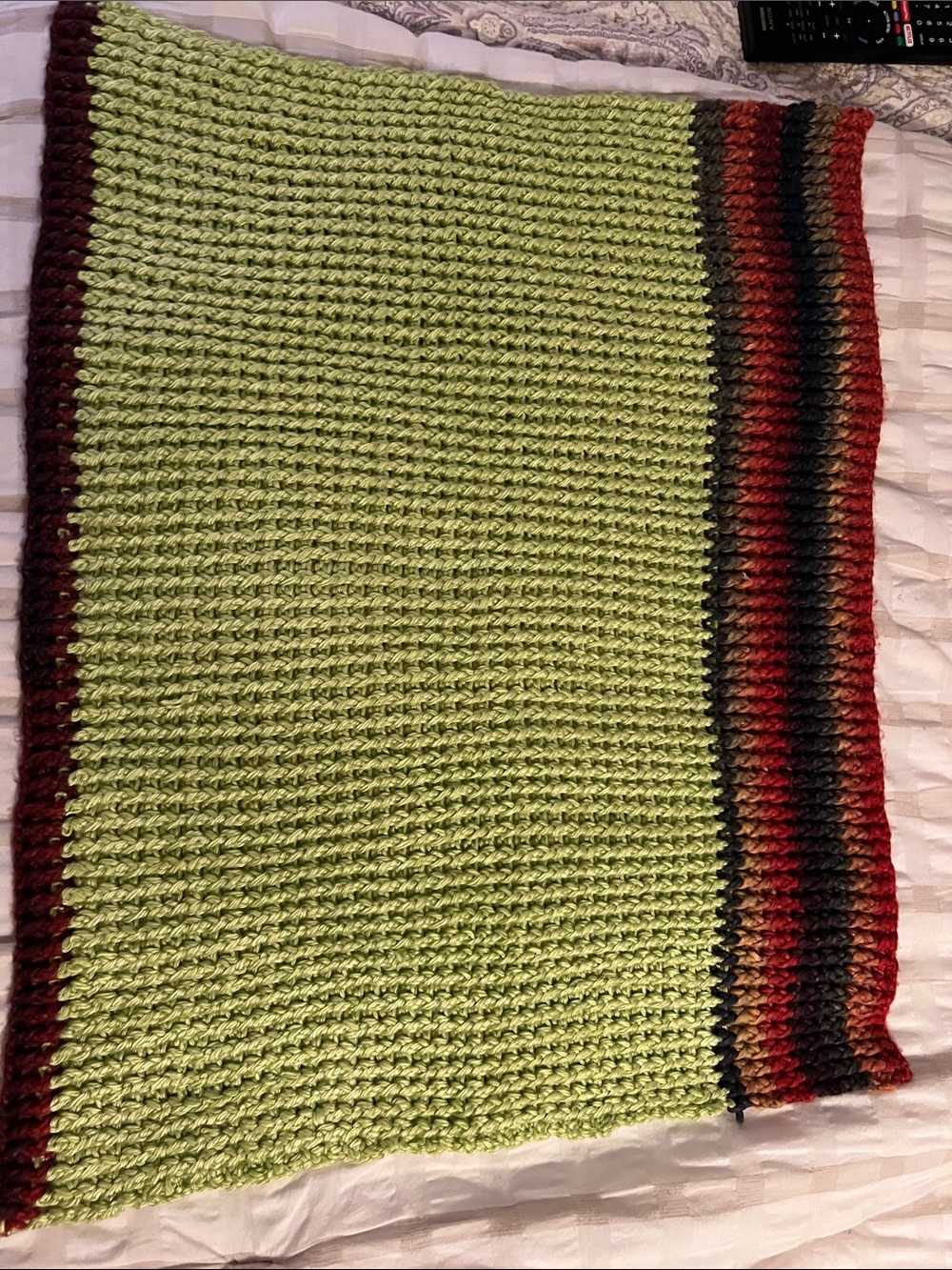 Handmade Kids Crochet Blanket - Green with Multicolor Stripe….carriage car seat